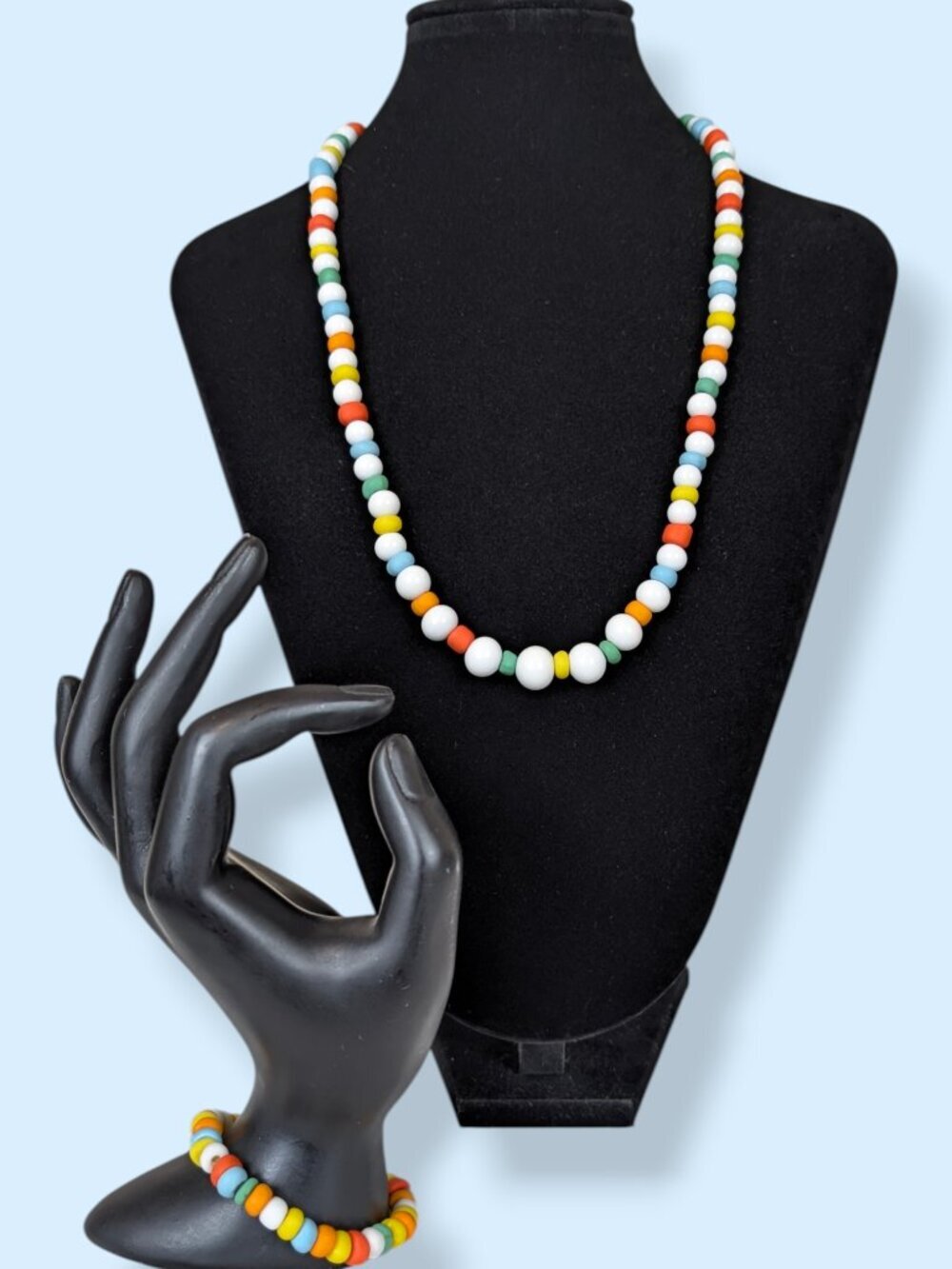 Milk Glass & Candy Beads Demi Parure